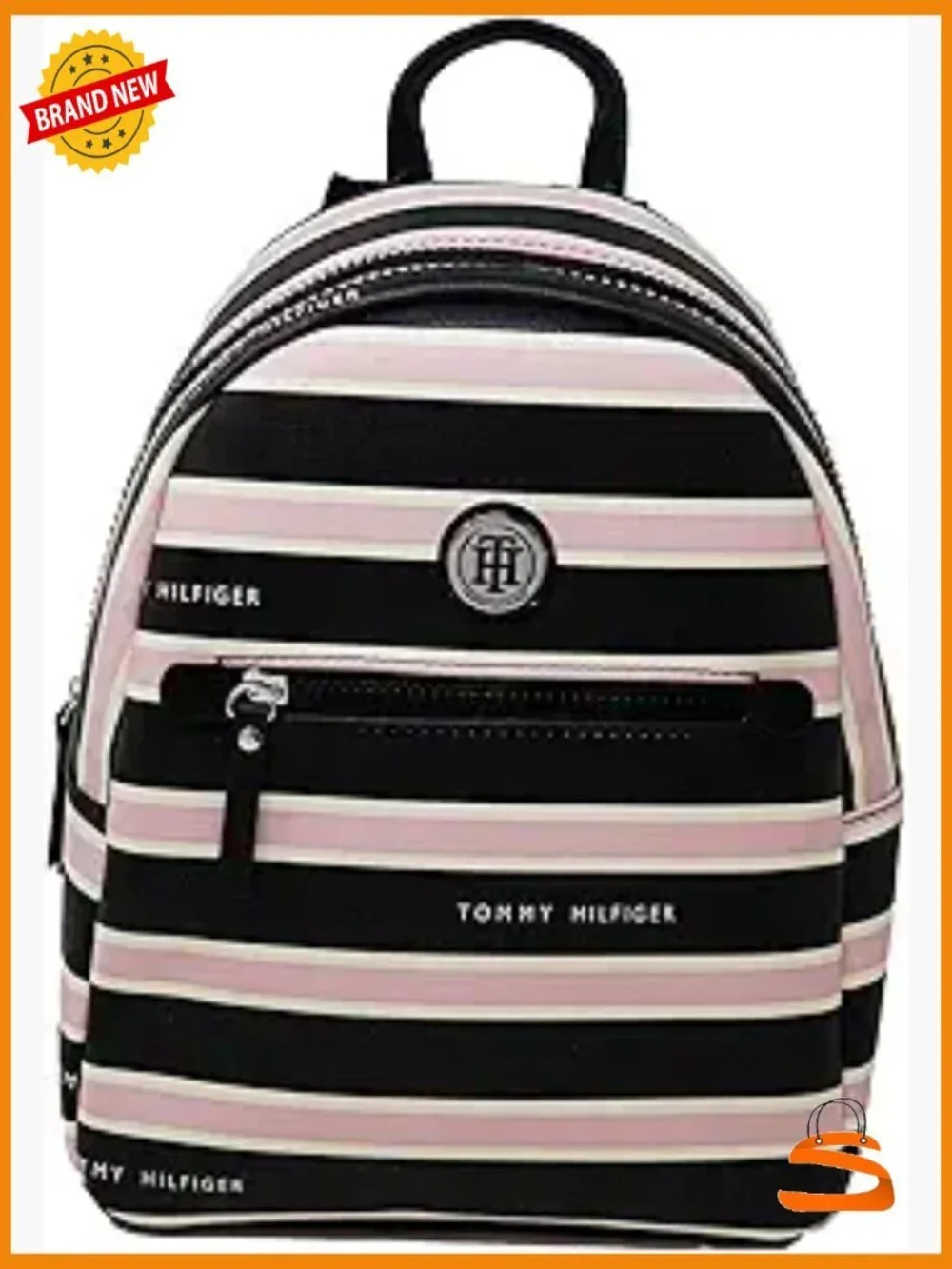Small Faux Leather Striped Backpack Handbag Purse Daypack School